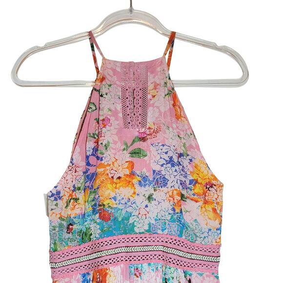 Anthropologie Bhanuni By Jhoti Yuko Floral Halter Dress Beaded Pink Blue Maxi 4 - Picture 10 of 16